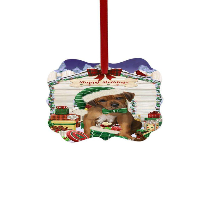 Happy Holidays Christmas Rhodesian Ridgeback House With Presents Double-Sided Photo Benelux Christmas Ornament LOR49935