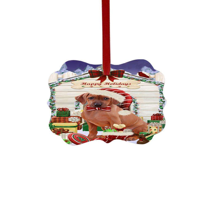 Happy Holidays Christmas Rhodesian Ridgeback House With Presents Double-Sided Photo Benelux Christmas Ornament LOR49937