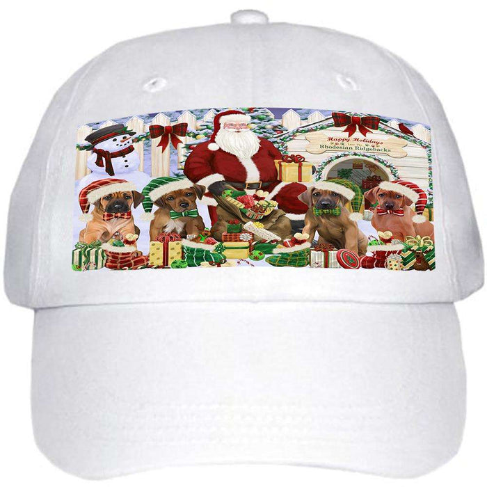 Happy Holidays Christmas Rhodesian Ridgebacks Dog House Gathering Ball Hat Cap HAT60168