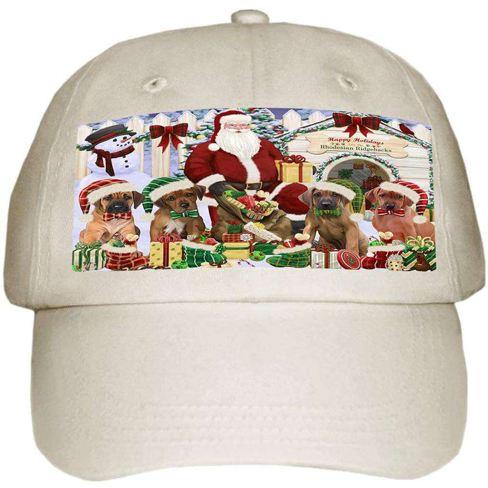 Happy Holidays Christmas Rhodesian Ridgebacks Dog House Gathering Ball Hat Cap HAT60168