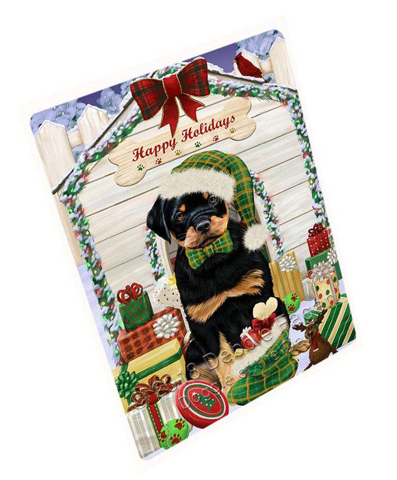 Happy Holidays Christmas Rottweiler Dog House With Presents Cutting Board C60657