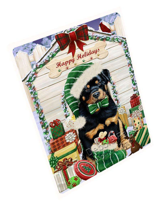 Happy Holidays Christmas Rottweiler Dog House With Presents Cutting Board C60660
