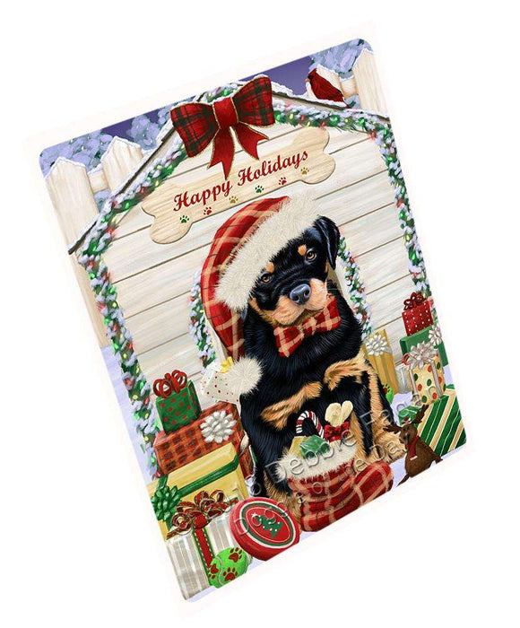 Happy Holidays Christmas Rottweiler Dog House With Presents Cutting Board C60663