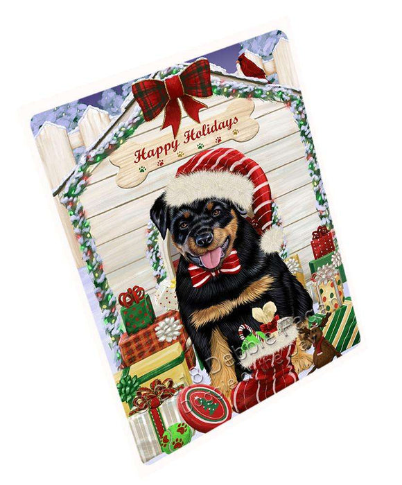 Happy Holidays Christmas Rottweiler Dog House With Presents Large Refrigerator / Dishwasher Magnet RMAG73332