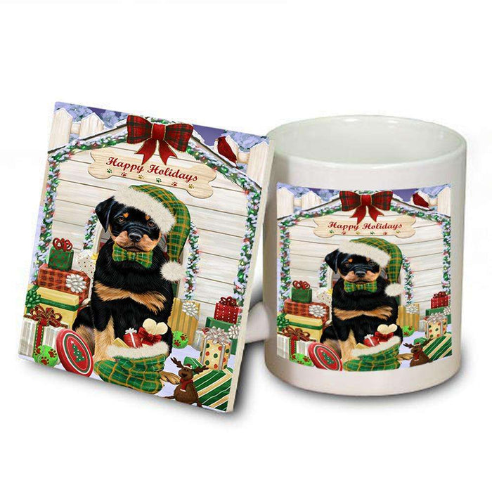 Happy Holidays Christmas Rottweiler Dog House With Presents Mug and Coaster Set MUC52128