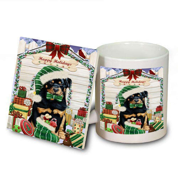 Happy Holidays Christmas Rottweiler Dog House With Presents Mug and Coaster Set MUC52129