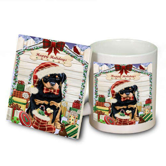 Happy Holidays Christmas Rottweiler Dog House With Presents Mug and Coaster Set MUC52130