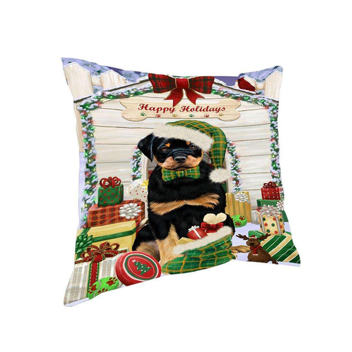 Happy Holidays Christmas Rottweiler Dog House With Presents Pillow PIL64908