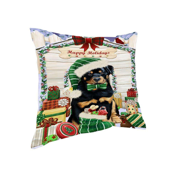 Happy Holidays Christmas Rottweiler Dog House With Presents Pillow PIL64912