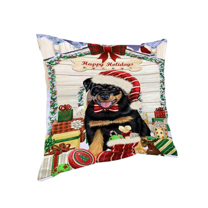 Happy Holidays Christmas Rottweiler Dog House With Presents Pillow PIL64920