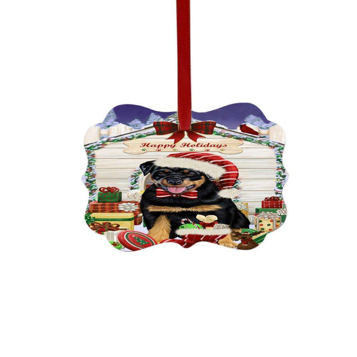 Happy Holidays Christmas Rottweiler House With Presents Double-Sided Photo Benelux Christmas Ornament LOR49941