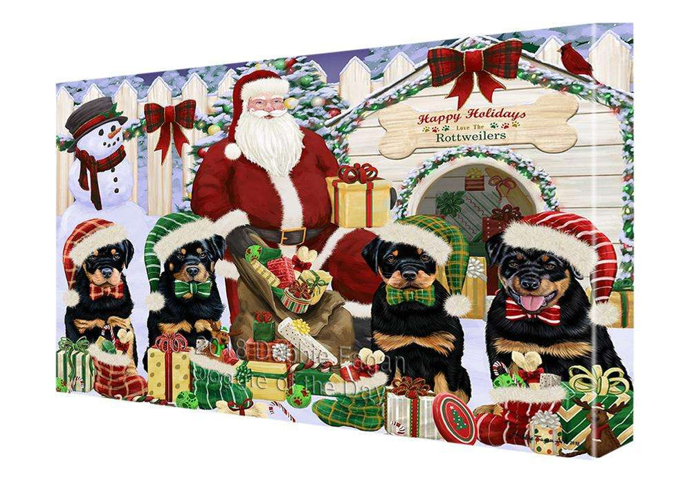 Happy Holidays Christmas Rottweilers Dog House Gathering Canvas Print Wall Art Décor CVS86111