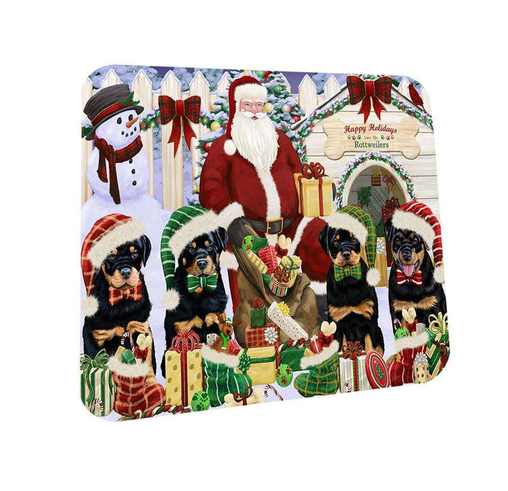 Happy Holidays Christmas Rottweilers Dog House Gathering Coasters Set of 4 CST52053