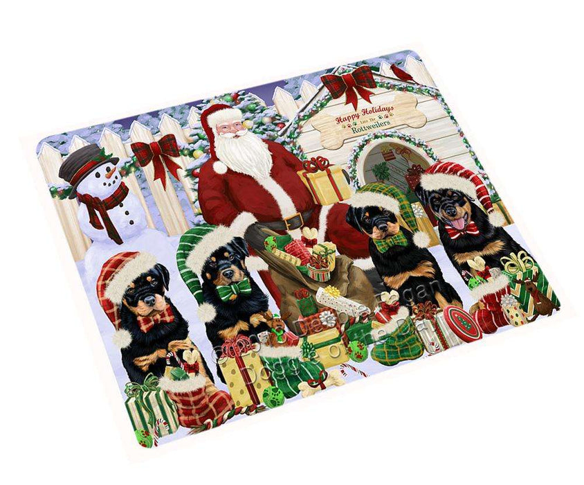 Happy Holidays Christmas Rottweilers Dog House Gathering Large Refrigerator / Dishwasher Magnet RMAG73062