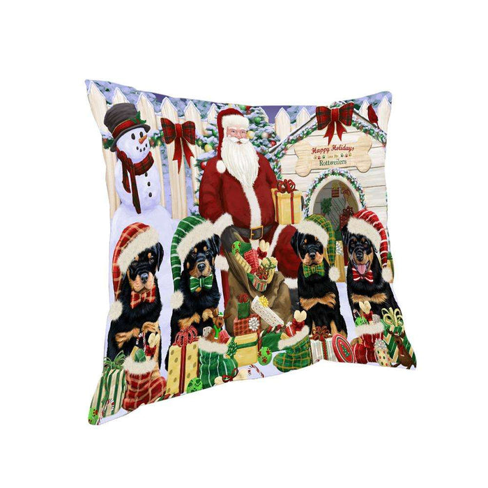 Happy Holidays Christmas Rottweilers Dog House Gathering Pillow PIL64740