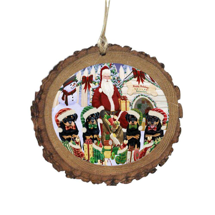 Happy Holidays Christmas Rottweilers Dog House Gathering Wooden Christmas Ornament WOR49721