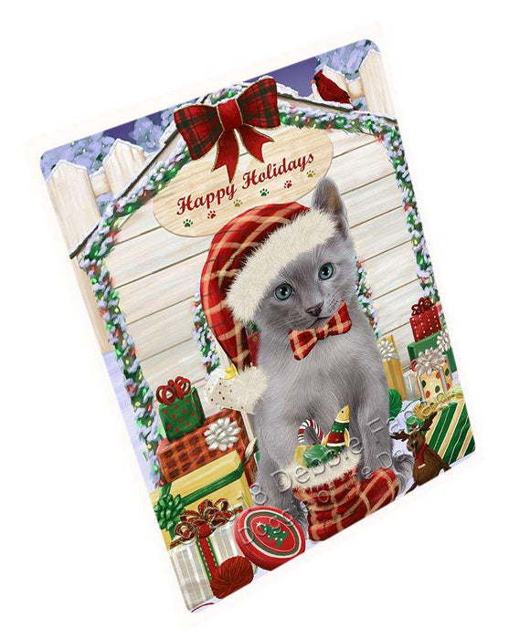 Happy Holidays Christmas Russian Blue Cat With Presents Blanket BLNKT90408