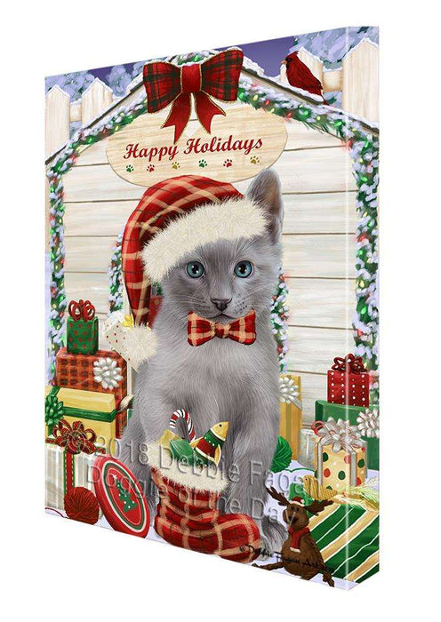 Happy Holidays Christmas Russian Blue Cat With Presents Canvas Print Wall Art Décor CVS90917