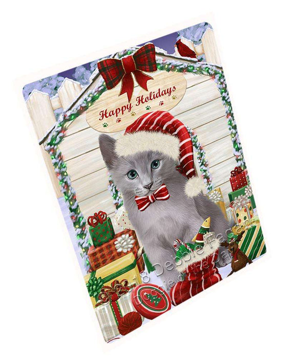 Happy Holidays Christmas Russian Blue Cat With Presents Cutting Board C62136
