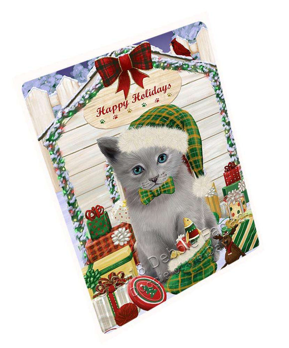 Happy Holidays Christmas Russian Blue Cat With Presents Large Refrigerator / Dishwasher Magnet RMAG76254