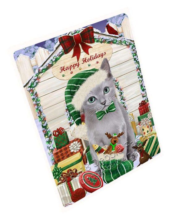 Happy Holidays Christmas Russian Blue Cat With Presents Large Refrigerator / Dishwasher Magnet RMAG76260