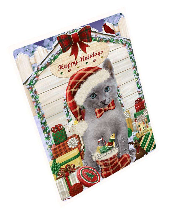 Happy Holidays Christmas Russian Blue Cat With Presents Large Refrigerator / Dishwasher Magnet RMAG76266