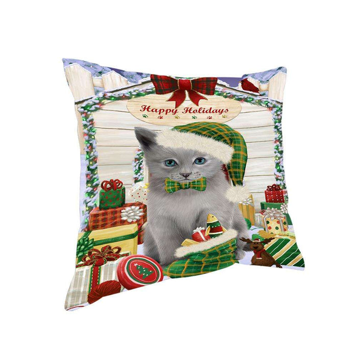 Happy Holidays Christmas Russian Blue Cat With Presents Pillow PIL66868