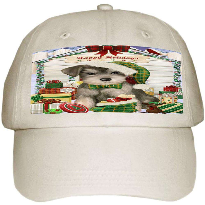 Happy Holidays Christmas Saint Bernard Dog House with Presents Ball Hat Cap HAT58185