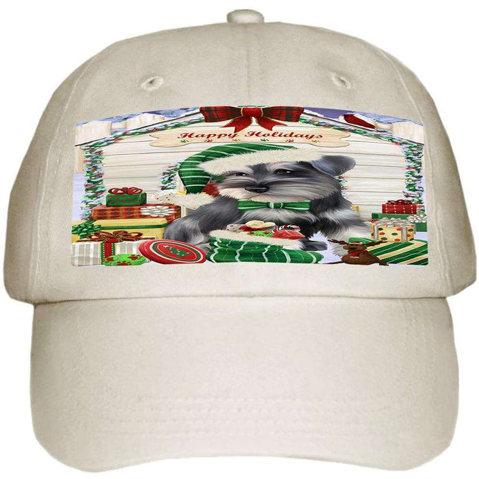 Happy Holidays Christmas Saint Bernard Dog House with Presents Ball Hat Cap HAT58188