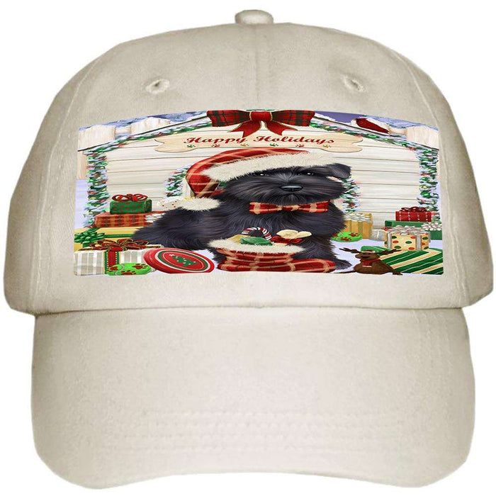 Happy Holidays Christmas Saint Bernard Dog House with Presents Ball Hat Cap HAT58191