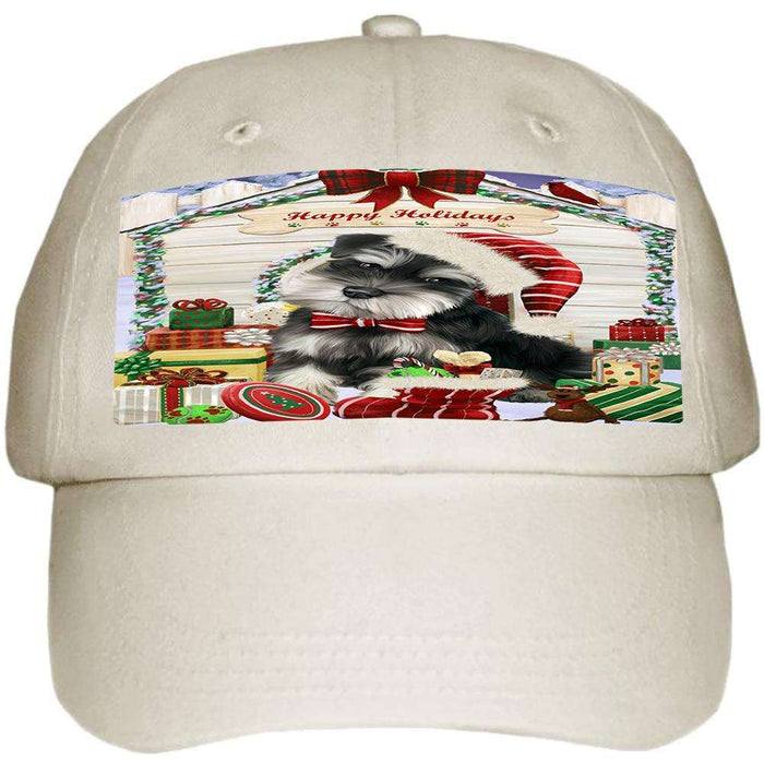 Happy Holidays Christmas Saint Bernard Dog House with Presents Ball Hat Cap HAT58194