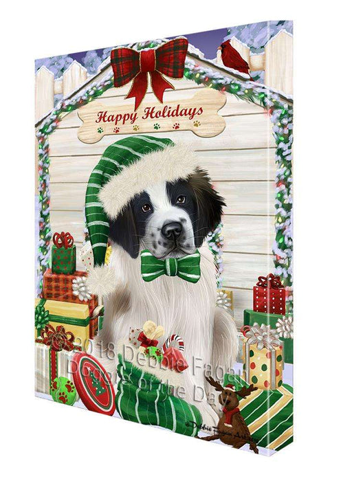Happy Holidays Christmas Saint Bernard Dog House with Presents Canvas Print Wall Art Décor CVS80666