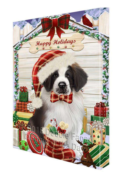 Happy Holidays Christmas Saint Bernard Dog House with Presents Canvas Print Wall Art Décor CVS80675