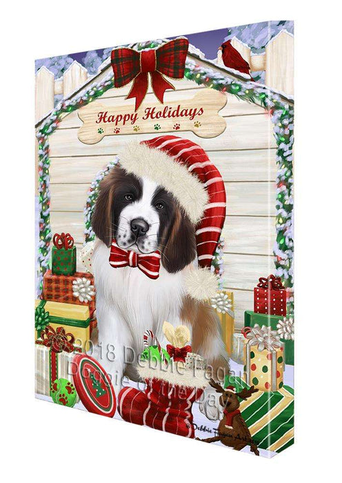 Happy Holidays Christmas Saint Bernard Dog House with Presents Canvas Print Wall Art Décor CVS80684