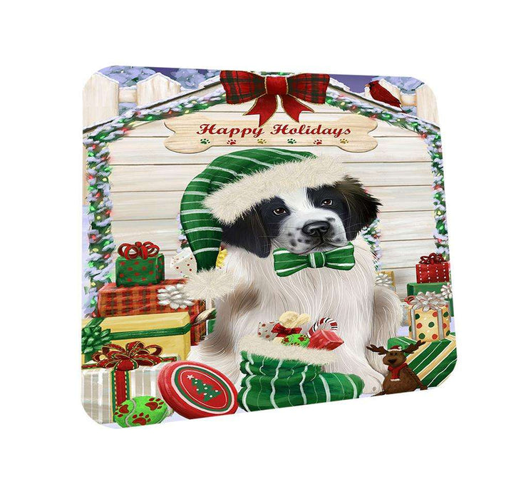 Happy Holidays Christmas Saint Bernard Dog House With Presents Coasters Set of 4 CST51448