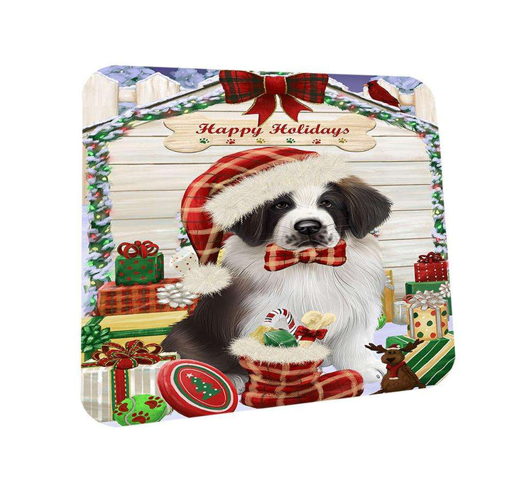 Happy Holidays Christmas Saint Bernard Dog House With Presents Coasters Set of 4 CST51449