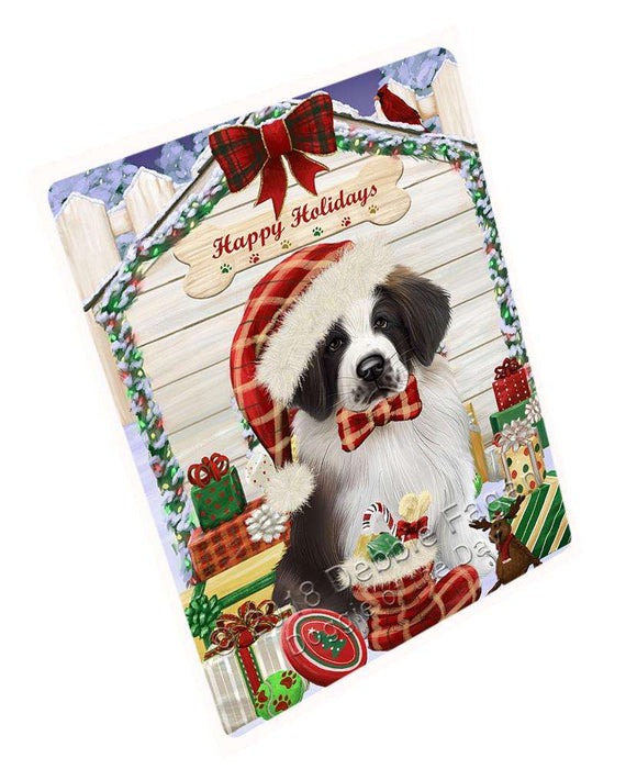 Happy Holidays Christmas Saint Bernard Dog House with Presents Cutting Board C58719