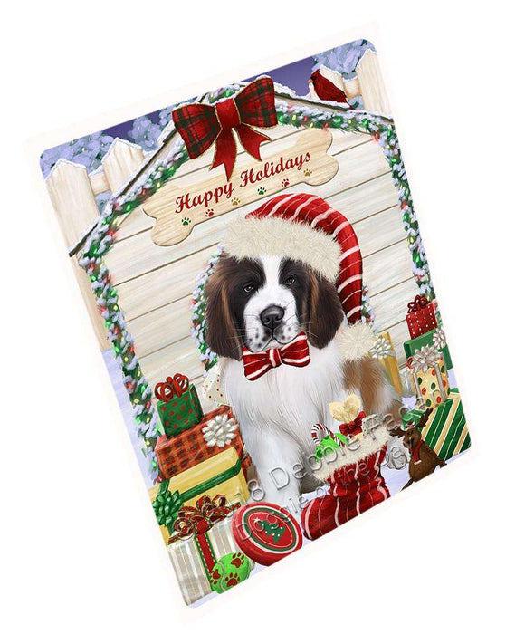 Happy Holidays Christmas Saint Bernard Dog House with Presents Cutting Board C58722