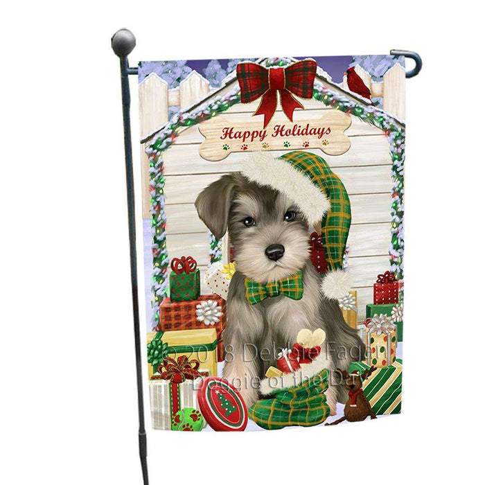 Happy Holidays Christmas Saint Bernard Dog House With Presents Garden Flag GFLG51481