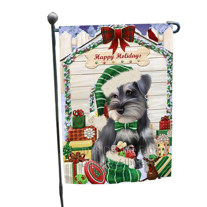 Happy Holidays Christmas Saint Bernard Dog House With Presents Garden Flag GFLG51482