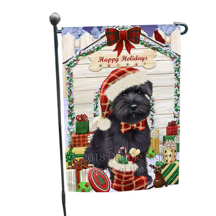 Happy Holidays Christmas Saint Bernard Dog House With Presents Garden Flag GFLG51483