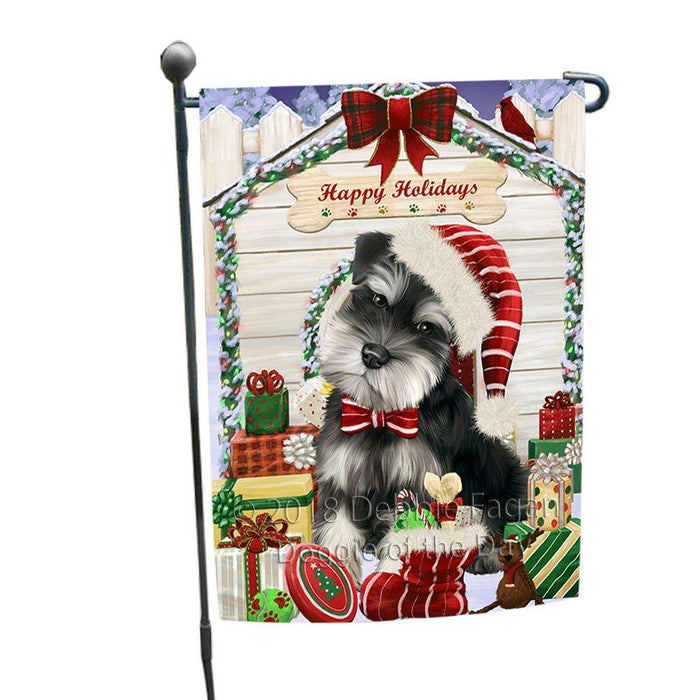 Happy Holidays Christmas Saint Bernard Dog House With Presents Garden Flag GFLG51484