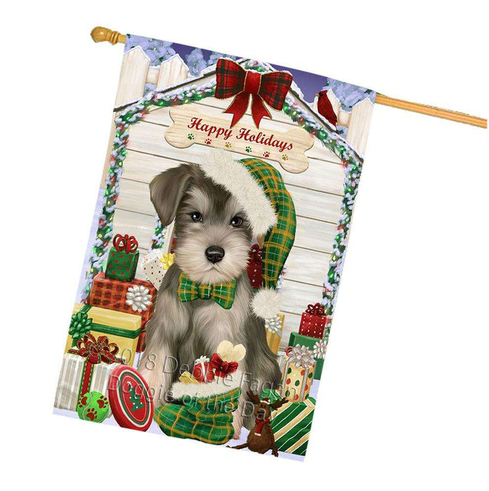 Happy Holidays Christmas Saint Bernard Dog House With Presents House Flag FLG51617