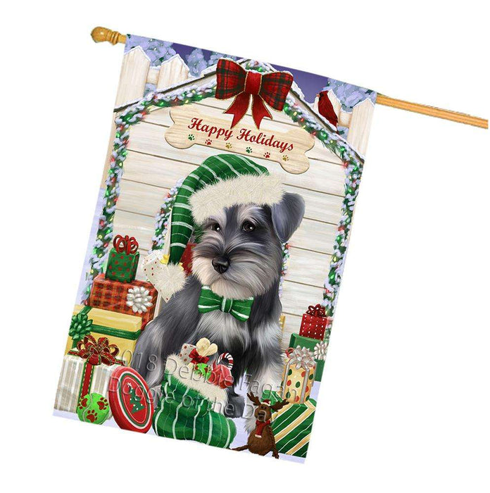 Happy Holidays Christmas Saint Bernard Dog House With Presents House Flag FLG51618