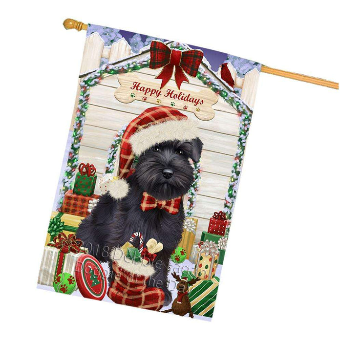 Happy Holidays Christmas Saint Bernard Dog House With Presents House Flag FLG51619