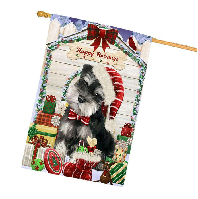 Happy Holidays Christmas Saint Bernard Dog House With Presents House Flag FLG51620