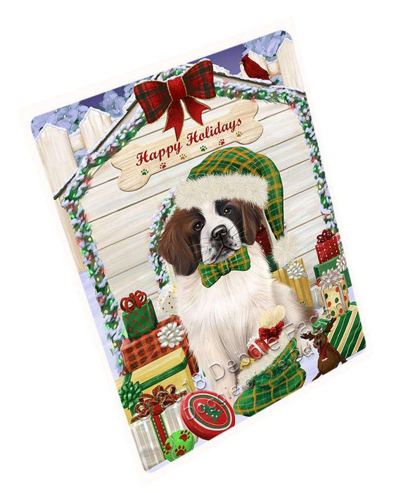 Happy Holidays Christmas Saint Bernard Dog House With Presents Magnet Mini (3.5" x 2") MAG58713