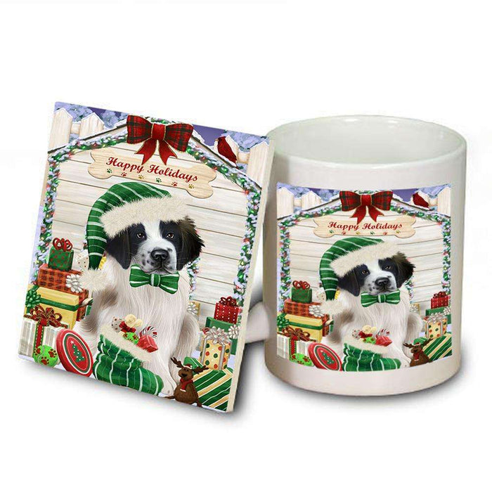 Happy Holidays Christmas Saint Bernard Dog House With Presents Mug and Coaster Set MUC51481