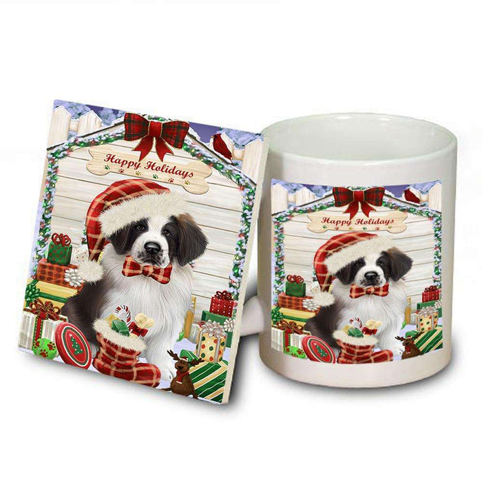 Happy Holidays Christmas Saint Bernard Dog House With Presents Mug and Coaster Set MUC51482