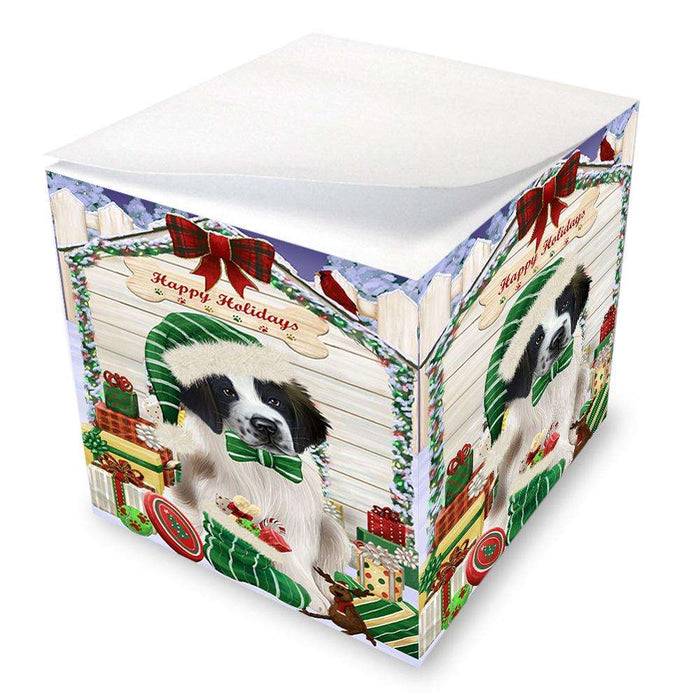Happy Holidays Christmas Saint Bernard Dog House With Presents Note Cube NOC51489